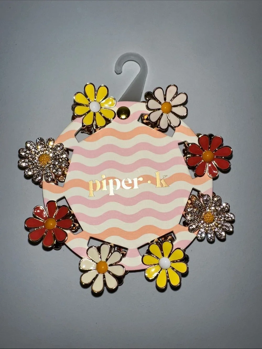 piper • k Multi Gold Tone Metal Enamel Jeweled Daisy flower mini hair clips 8pc